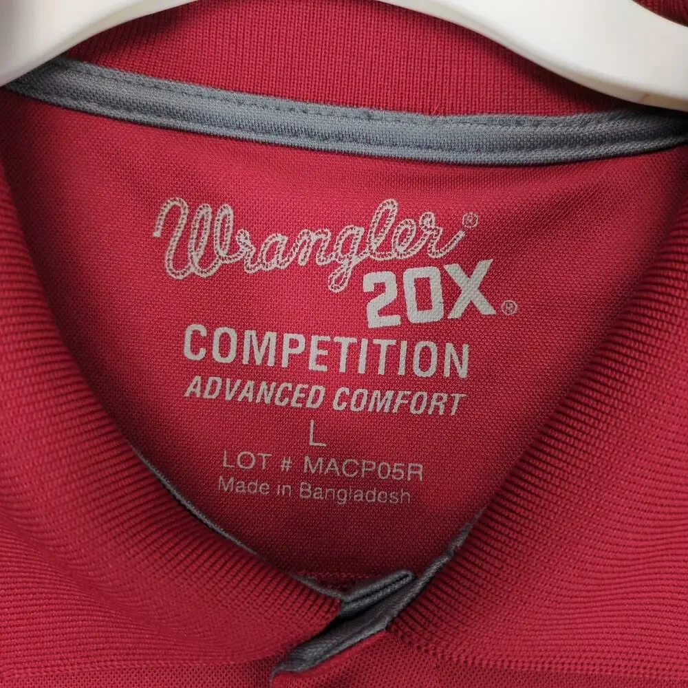 Wrangler‎ 20X Competition Men's L Red Polo Shirt, Quick Dry Workwear Western